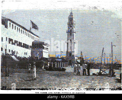 Cette image est une copie de la page 234 d'une œuvre mettant en vedette le harem et le port de la tour de Zanzibar, capturant les monuments architecturaux et culturels de la région à la fin du XIXe siècle, reflétant le patrimoine diversifié de Zanzibar. Banque D'Images