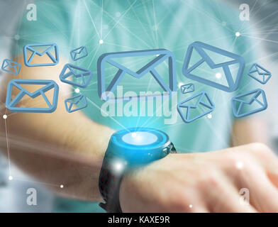 Vue d'un e-mail bleu symbole affiché sur une interface futuriste - message et concept internet Banque D'Images