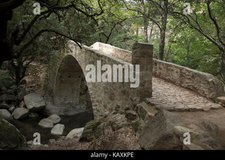 Les gorges de Spelunca, Corse, France. evisa est un emplacement central pour les marcheurs qui viennent de marcher ici de evisa à ota passé ce fameux pont génois. La Corse est une île de la Méditerranée et l'une des 18 régions de France. Il est situé au sud-est de la métropole et à l'ouest de la péninsule italienne. Banque D'Images