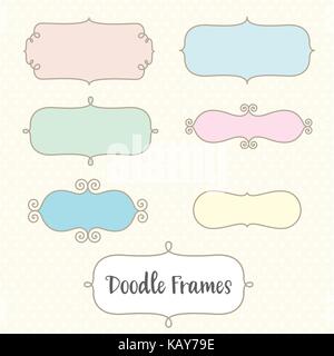 Ensemble de six cadres féminin hand drawn doodle. Illustration de Vecteur