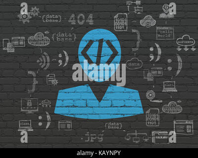 Concept de base de données : programmeur sur wall background Banque D'Images