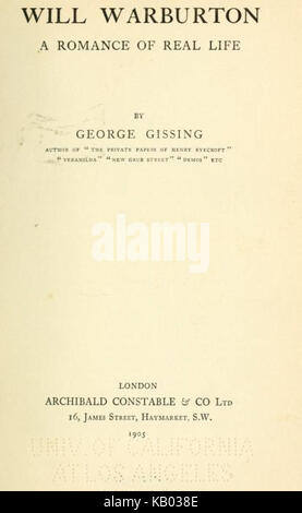 Page de titre de la première édition de volonté Warburton Banque D'Images