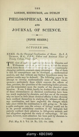 Page de titre sur la combinaison chimique des gaz par Joseph John Thomson 1856 1940 Banque D'Images