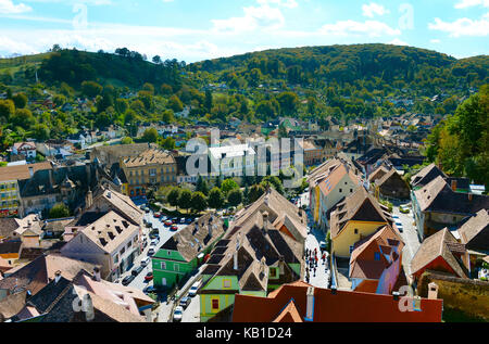 Vue aérienne de singhisoara. Sighisoara est la célèbre destination touristique en Roumanie. Banque D'Images