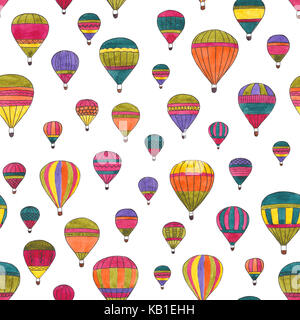 Montgolfières aquarelle hand drawn seamless pattern Banque D'Images