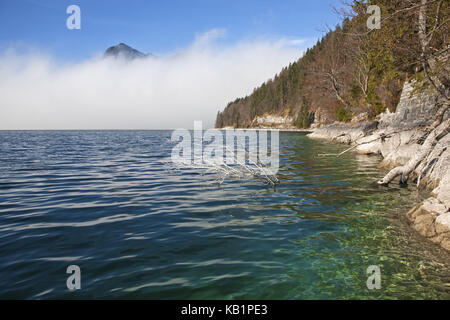 Vue depuis la rive est du lac walchensee sur le sommet de l'italia, Bavière, Allemagne, Banque D'Images