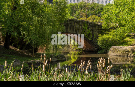 Un pont de pierre gapstow bridge dans Central Park ny. Banque D'Images