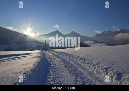 Autriche, Tyrol, Thiersee, soirée d'hiver à Hinterthiersee, Banque D'Images