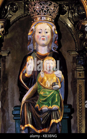 Espagne, Kattilien-Leon, madonna romane figure 'Virgen del Carmen' dans l'Iglesia de Santiago à Villares de Orbigo, Banque D'Images