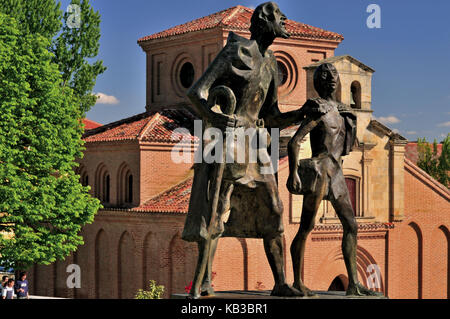 Espagne, Kastilien-Leon, statues de bronze devant l'église romane Santiago à Salamanque, Banque D'Images