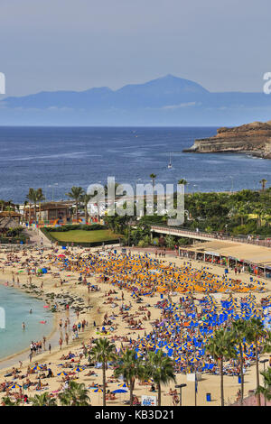 Espagne, îles Canaries, Grande Canarie, Playa de Los Amadores, proche Puerto Rico, Teide en arrière-plan, Banque D'Images