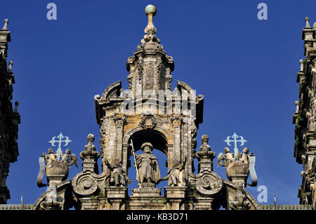 Espagne, Galice, détail de la façade sud de la cathédrale de Saint-Jacques-de-Compostelle, Banque D'Images