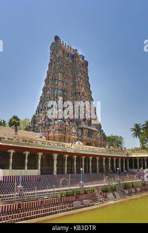 L'Inde, le Tamil Nadu, Madurai, temple de Minakshi, gopuram, lotusteich Banque D'Images