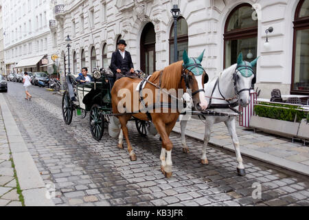 La calèche avec les touristes dans les rues de Vienne, Autriche Banque D'Images