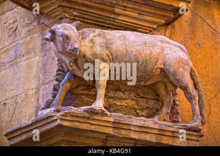 Statue en rue du boeuf dans le vieux Lyon Banque D'Images