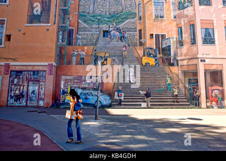 La peinture murale 'le mur des canuts' à la croix-Rousse à Lyon district Banque D'Images