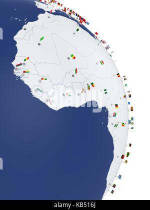 La planète terre continent Afrique. L'Afrique carte pays avec des drapeaux. Le rendu 3d illustration isolé sur fond blanc Banque D'Images