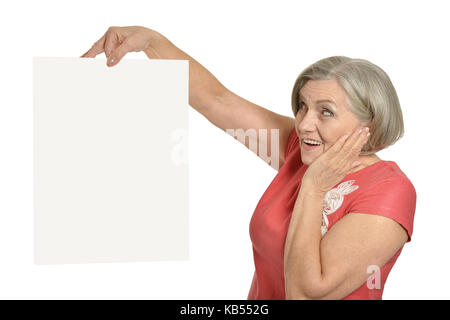Femme âgée avec carte vierge Banque D'Images