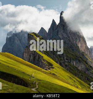 Europe, Italie, Alpes, Dolomites, montagnes, Tyrol du Sud, Val Gardena, Geislergruppe / Gruppo delle Odle, vue de Seceda Banque D'Images