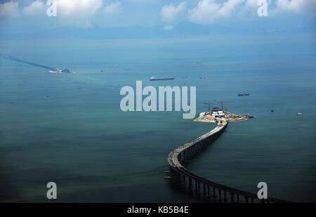 Vue aérienne de la nouvelle Hong Kong-Zhuhai-Macao Bridge construction site. Banque D'Images