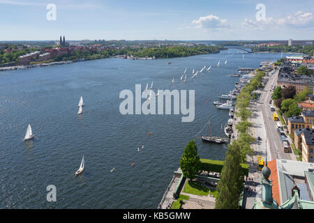 Vue sur la course de yacht depuis la tour de l'hôtel de ville lors de la Journée nationale de Suède, Stockholm, Suède, Scandinavie, Europe Banque D'Images