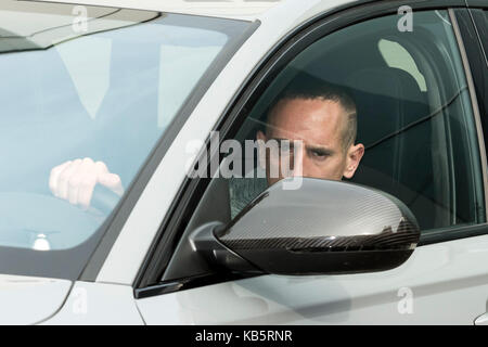 Munich, Allemagne. 28 sep, 2017. Franck Ribéry de l'équipe de bundesliga FC Bayern Munich peut être vu en direction de l'équipe locaux pour une session de formation à Munich, Allemagne, le 28 septembre 2017. crédit : Andreas gebert/dpa/Alamy live news Banque D'Images