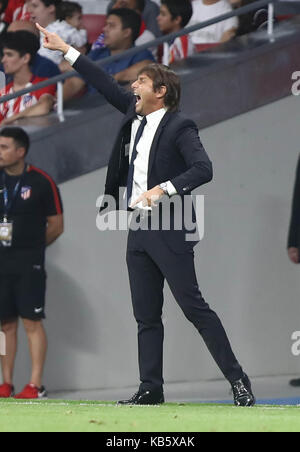 Madrid, Espagne. 27 septembre, 2017. antonio conte (entraîneur, Chelsea FC) pendant le match de foot de la phase de groupes de UEFA Europa League 2017-2018 entre Club Atletico de Madrid et le club de football de Chelsea à wanda metropolitano Stadium le 27 septembre 2017 à Madrid, Espagne Banque D'Images