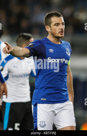 Liverpool, Royaume-Uni. 28 sep, 2017. leighton baines d'Everton au cours de l'UEFA Europa League groupe e match entre Everton et Apollon limassol à Goodison Park sur le 28 septembre 2017 à Liverpool, en Angleterre. (Photo de daniel chesterton/phcimages.com) : phc crédit images/Alamy live news Banque D'Images