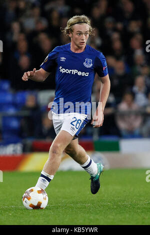 Liverpool, Royaume-Uni. 28 sep, 2017. Tom Davies de everton au cours de l'UEFA Europa League groupe e match entre Everton et Apollon limassol à Goodison Park sur le 28 septembre 2017 à Liverpool, en Angleterre. (Photo de daniel chesterton/phcimages.com) : phc crédit images/Alamy live news Banque D'Images