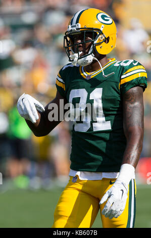 24 septembre 2017 : Green Bay Packers wide receiver Geronimo Allison # 81s'échauffe avant la NFL football match entre les Bengals de Cincinnati et les Packers de Green Bay à Lambeau Field de Green Bay, WI. Green Bay a battu Cincinnati en prolongation 27-24. John Fisher/CSM Banque D'Images