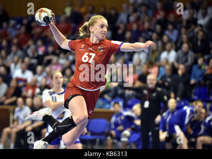 Zlin, République tchèque. 27 sep, 2017. veronika mala (République tchèque) en action au cours de l'European Championships 2018 handball match de qualification La république tchèque contre l'Islande à Zlin, République tchèque, le 27 septembre 2017. crédit : dalibor gluck/ctk photo/Alamy live news Banque D'Images