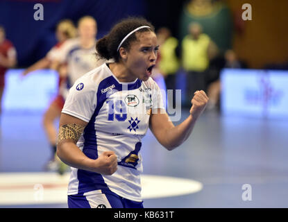 Zlin, République tchèque. 27 sep, 2017. lovisa thompson (Islande) Violence psychologique au cours de l'European Championships 2018 handball match de qualification La république tchèque contre l'Islande à Zlin, République tchèque, le 27 septembre 2017. crédit : dalibor gluck/ctk photo/Alamy live news Banque D'Images