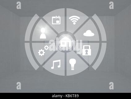 Digital composite d'icônes de l'interface Internet des objets sur fond gris Banque D'Images