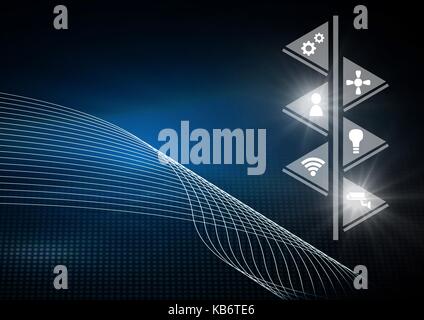 Digital composite d'icônes de l'interface Internet des objets sur fond bleu Banque D'Images