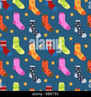 Winter socks avec différentes impressions seamless pattern. chaussette de Noël de répéter sans fin de texture. arrière-plan. vector illustration. Illustration de Vecteur