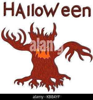 En colère Halloween evil twisted red tree avec des branches comme les mains, les éléments de conception de scénario de dessin animé Illustration de Vecteur