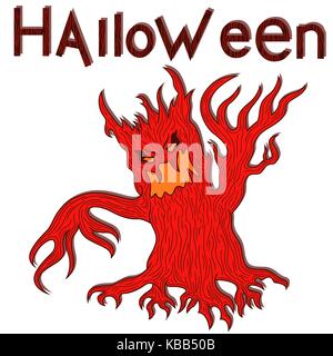 Halloween avec des branches d'arbres mal agressifs comme les mains, les éléments de conception de scénario de bande dessinée en rouge et jaune Illustration de Vecteur