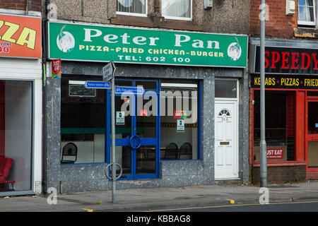 Peter Pan de plats à emporter à Leigh, England, UK Banque D'Images