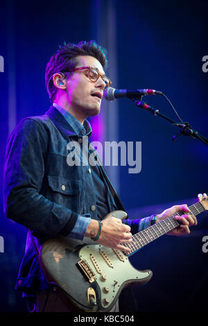 Le chanteur, guitariste et musicien John Mayer effectue un concert live au festival de musique norvégienne Bergenfest 2014. La Norvège, 15/06 2014. Banque D'Images