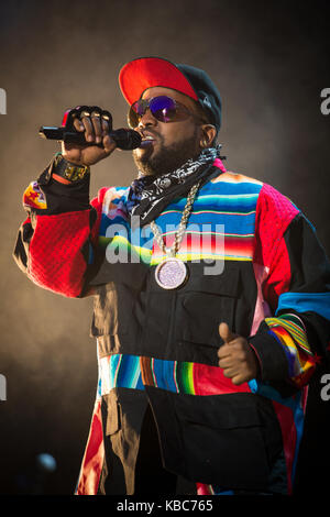 Le duo OutKast rap américain effectue un concert live au festival de musique norvégienne Øyafestivalen 2014. Le groupe basé à Atlanta, composé des deux rappeurs, André 3000 et Big Boi (photo). La Norvège, 07.08.2014. Banque D'Images