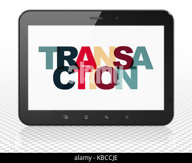 Devises : tablet pc avec l'ordinateur sur l'écran de transaction Banque D'Images