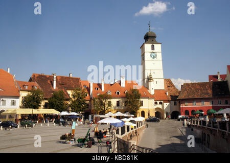 Place principale de la ville dans la ville médiévale de Sibiu, Transylvanie Roumanie Banque D'Images