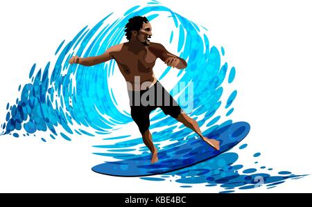 surfer sur les vagues Illustration de Vecteur