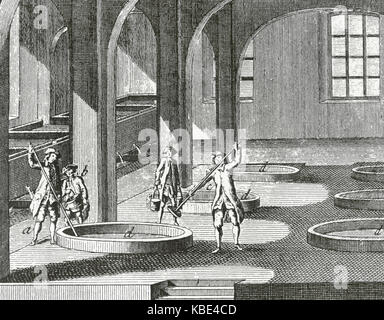 Fabrique de savon. Processus de mélange. 18e siècle. Encyclopedie de Diderot et d'Alembert. La gravure. Banque D'Images