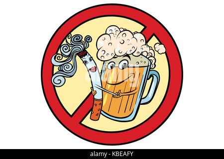 Bière et cigarette, interdiction d'inscription Illustration de Vecteur