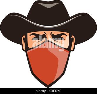 Thug en colère en masque. cowboy, voleur, bandit dans hat. cartoon vector illustration Illustration de Vecteur