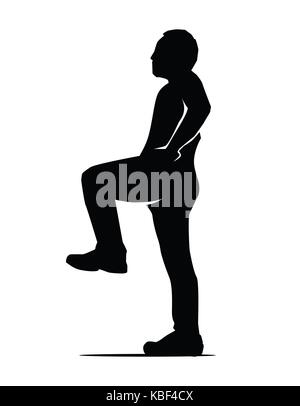 Athlète soulève sa jambe avec les mains sur la taille, silhouette design, isolé sur fond blanc. Illustration de Vecteur