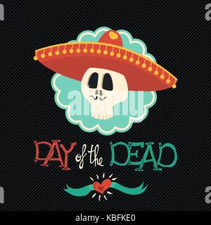 Le Jour des morts crâne en sucre mariachi illustration pour la célébration mexicaine traditionnelle, le Mexique à la main squelette avec chapeau et moustache. eps10 vector. Illustration de Vecteur