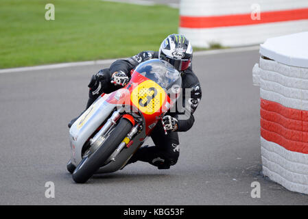 1966 MV Agusta 500/3 administré par Mark Kay monté par Dunlop Racing à Goodwood Revival 2017. L'espace pour copier
