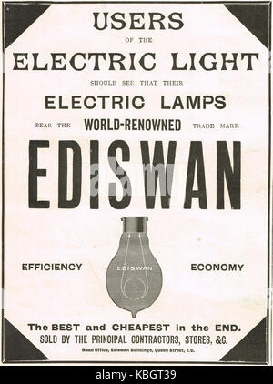 Ampoules annonce Ediswan, 1899 Banque D'Images